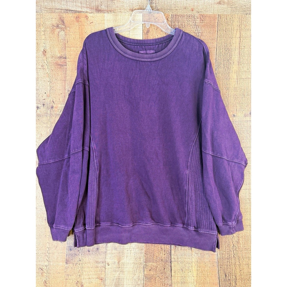 Aerie Sweatshirt Womens Large Purple Oversized Crewneck Ribbed Side Panels